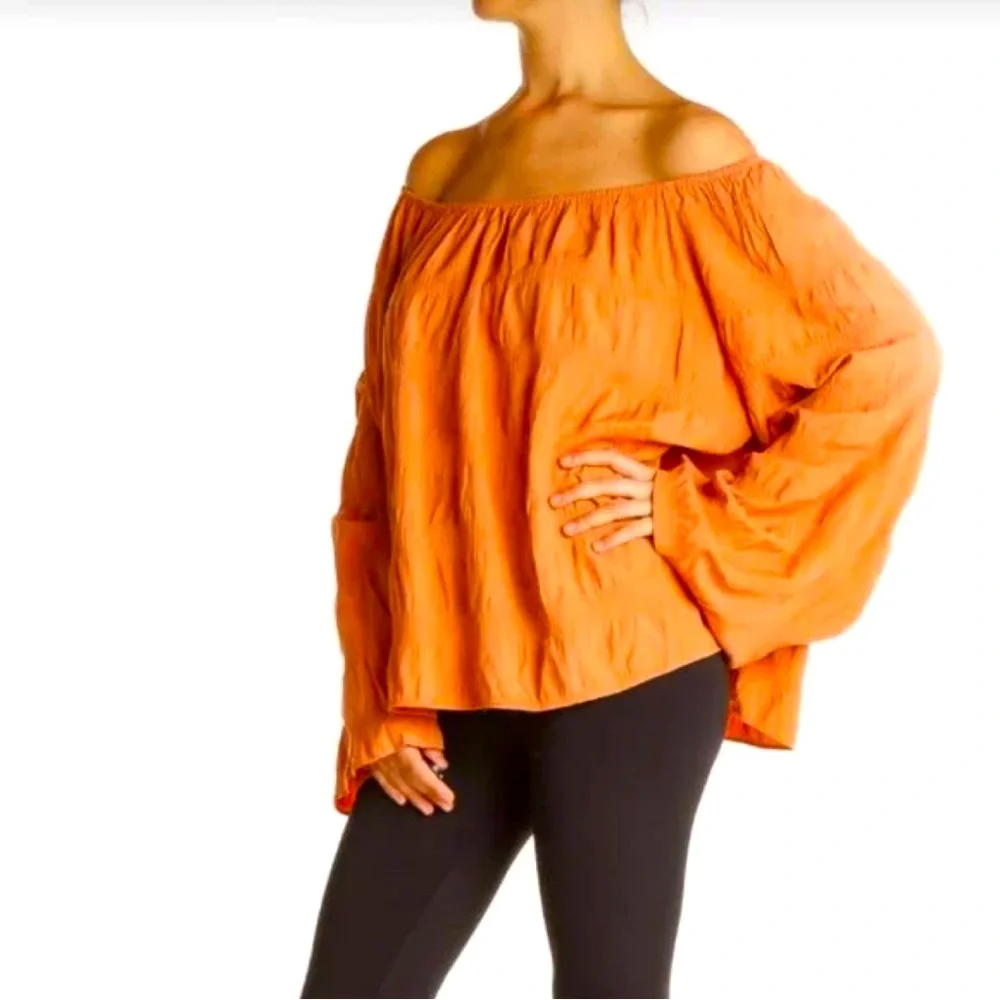 Elizabeth and James Off The Shoulder Boho Oversize Rust Orange Blouse Size M. - Picture 3 of 11